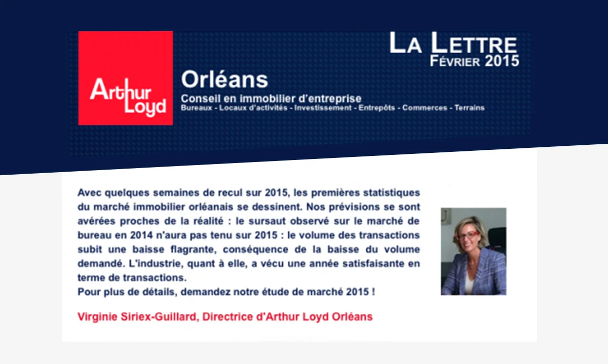 Lettre Arthur Loyd Orléans spécialiste en immobilier d'entreprise dans le Loiret (45)